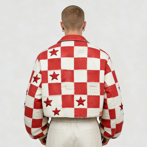 Custom Cargo Tech Washed Embroidered Jacket | Checkered Star | Distressed | Custom Streetwear