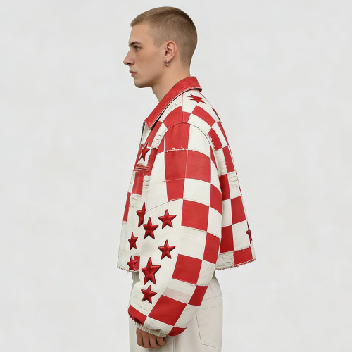Custom Cargo Tech Washed Embroidered Jacket | Checkered Star | Distressed | Custom Streetwear