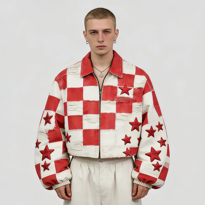 Custom Cargo Tech Washed Embroidered Jacket | Checkered Star | Distressed | Custom Streetwear