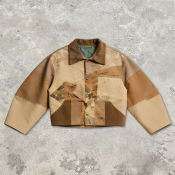 Custom Tech Cargo Patchwork Frayed Print Jacket | Technicalwear Cargo | 95% Cotton | Custom Streetwear