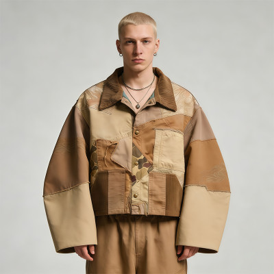 Custom Tech Cargo Patchwork Frayed Print Jacket | Technicalwear Cargo | 95% Cotton | Custom Streetwear
