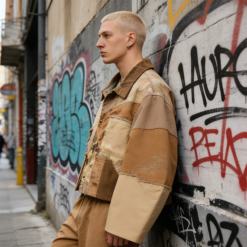 Custom Tech Cargo Patchwork Frayed Print Jacket