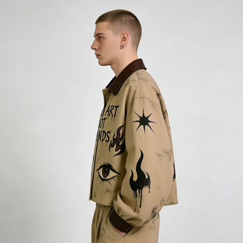 Custom Tech Cargo Digital Spray Print Jacket | PU Patchwork Frayed |Screen Printing | Custom Streetwear