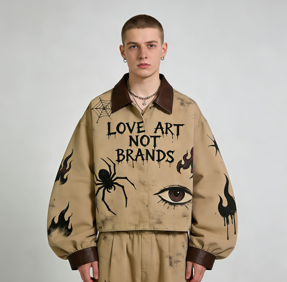 Custom Tech Cargo Digital Spray Print Jacket | PU Patchwork Frayed |Screen Printing | Custom Streetwear