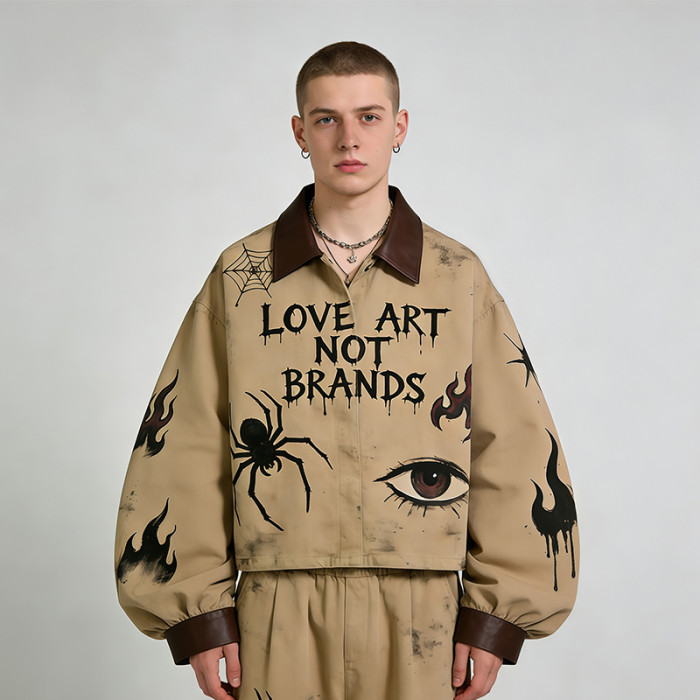 Custom Tech Cargo Digital Spray Print Jacket | PU Patchwork Frayed |Screen Printing | Custom Streetwear