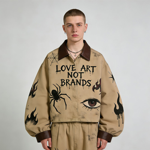 Custom Tech Cargo Digital Spray Print Jacket | PU Patchwork Frayed |Screen Printing | Custom Streetwear