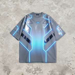 Custom Cyber Tech Digital Print Spray T-shirt | Gradient Metallic Lamination | Techwear | Custom Streetwear