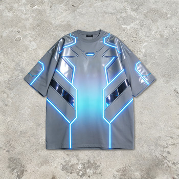 Custom Cyber Tech Digital Print Spray T-shirt | Gradient Metallic Lamination | Techwear | Custom Streetwear