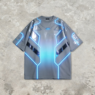 Custom Cyber Tech Digital Print Spray T-shirt | Gradient Metallic Lamination | Techwear | Custom Streetwear