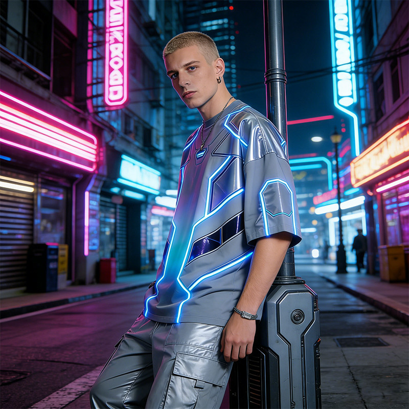 Custom Cyber Tech Digital Print Spray T-shirt