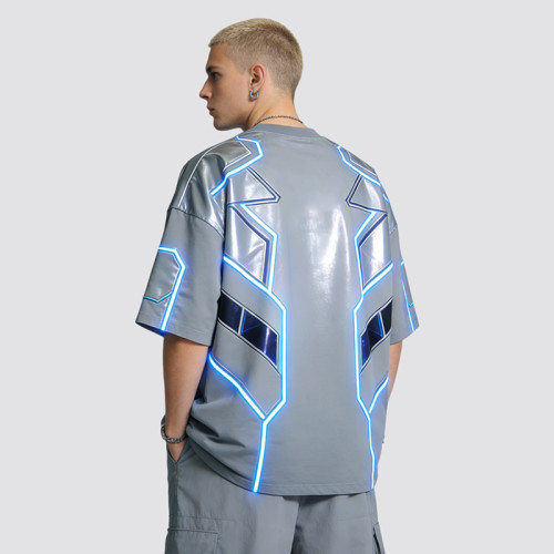 Custom Cyber Tech Digital Print Spray T-shirt | Gradient Metallic Lamination | Techwear | Custom Streetwear