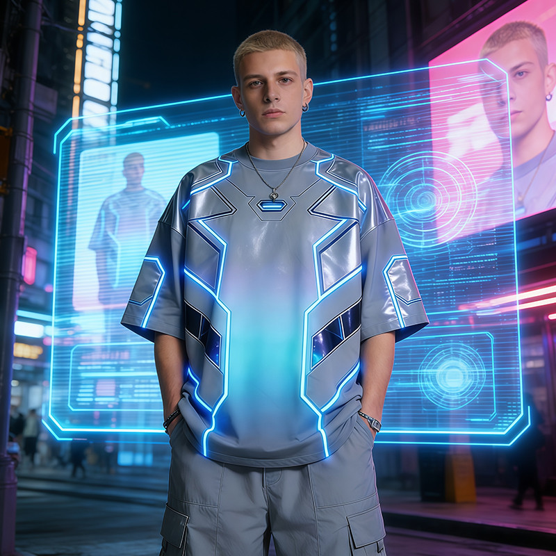 Custom Cyber Tech Digital Print Spray T-shirt