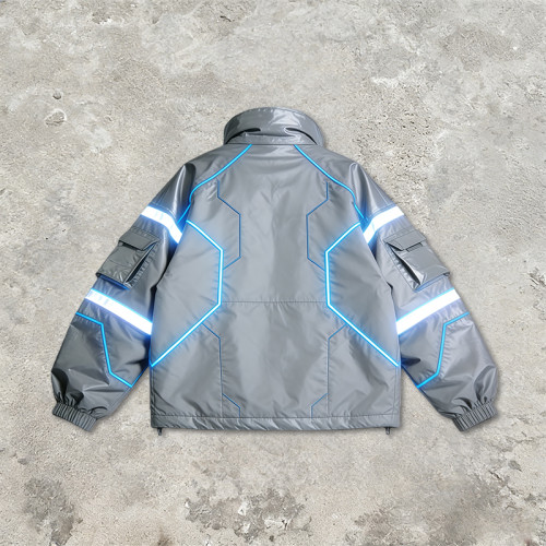 Custom Cyber Tech Metallic Reflective Cargo Jacket | Techwear | Custom Streetwear | ODM OEM