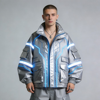 Custom Cyber Tech Metallic Reflective Cargo Jacket | Techwear | Custom Streetwear | ODM OEM