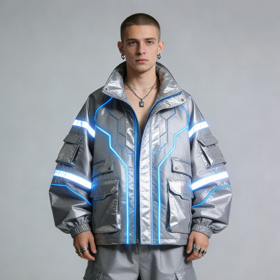 Custom Cyber Tech Metallic Reflective Cargo Jacket | Techwear | Custom Streetwear | ODM OEM