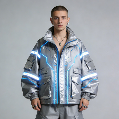 Custom Cyber Tech Metallic Reflective Cargo Jacket | Techwear | Custom Streetwear | ODM OEM