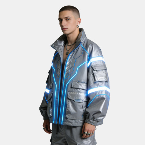 Custom Cyber Tech Metallic Reflective Cargo Jacket | Techwear | Custom Streetwear | ODM OEM