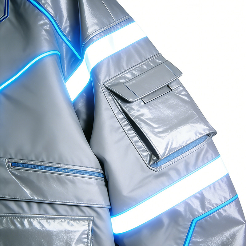 Custom Cyber Tech Metallic Reflective Cargo Jacket