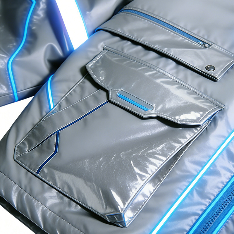 Custom Cyber Tech Metallic Reflective Cargo Jacket
