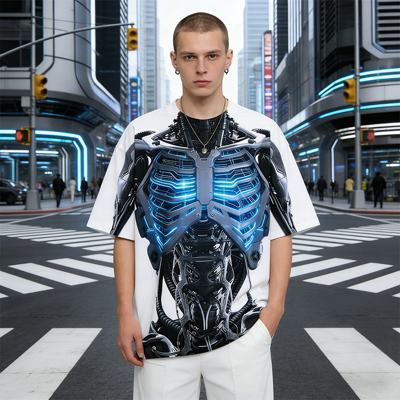 Custom Cyber Tech Digital Print T-shirt