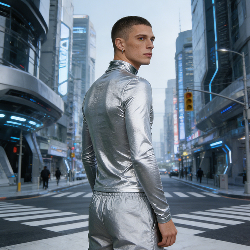 Custom Tech Silver Foil Silicone Print T-shirt 