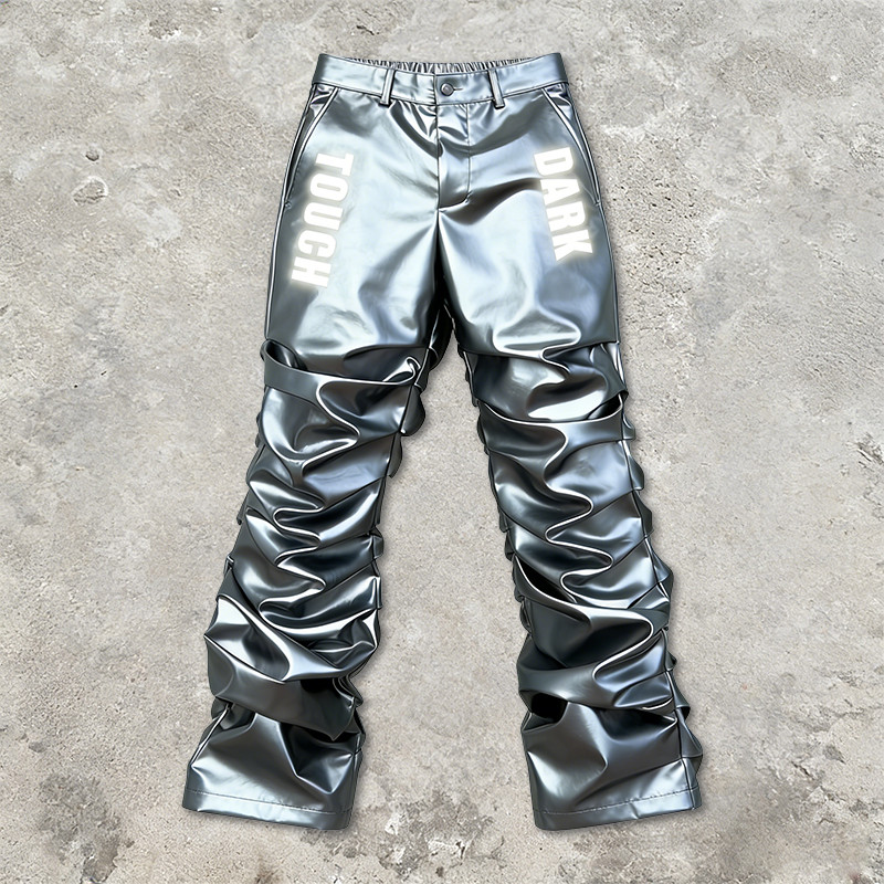 Custom Cyber Metallic 3D Pleated Reflective Pants