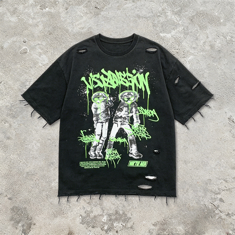 Custom Punk Delic Distressed Frayed T-shirt