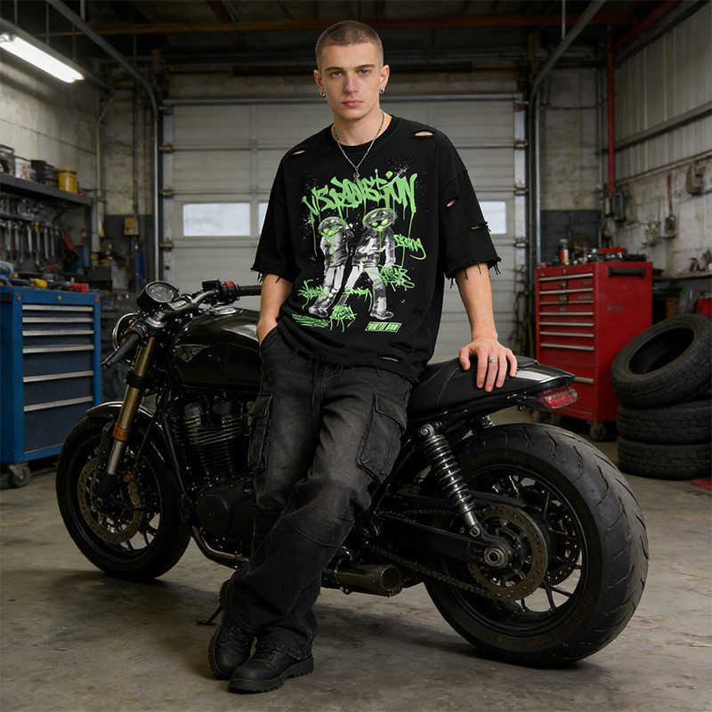 Custom Punk Delic Distressed Frayed T-shirt