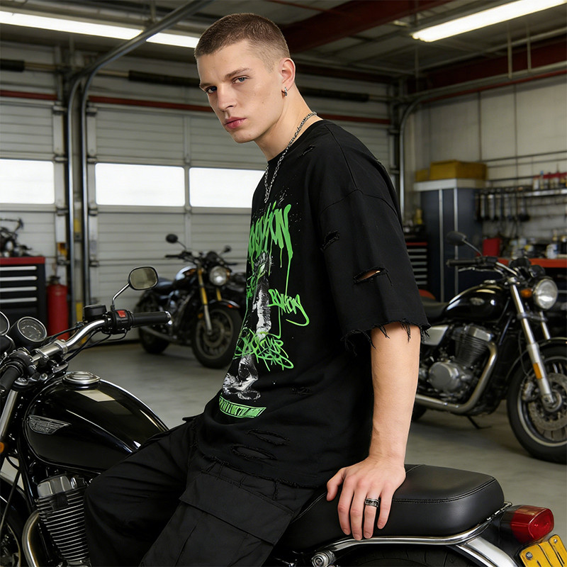 Custom Punk Delic Distressed Frayed T-shirt