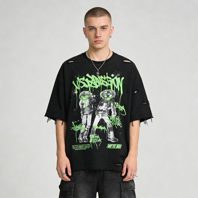 Custom Punk Delic Distressed Frayed T-shirt | Screen Print | Punk Streetwear | New Design