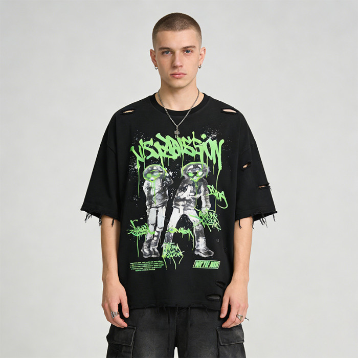 Custom Punk Delic Distressed Frayed T-shirt | Screen Print | Punk Streetwear | New Design