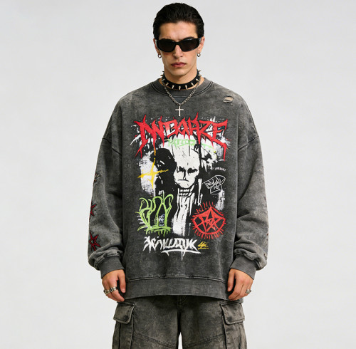 Custom Punk Washed Distressed Digital Print T-shirt | Custom Streetwear | Punk Streetwear | New Design