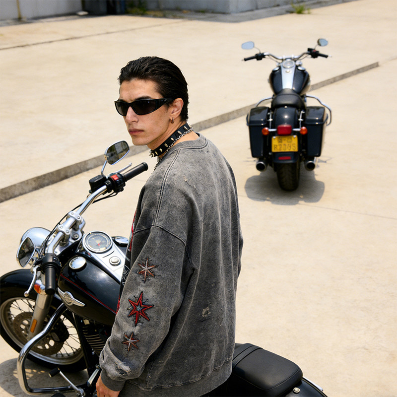 Custom Punk Washed Distressed Digital Print T-shirt