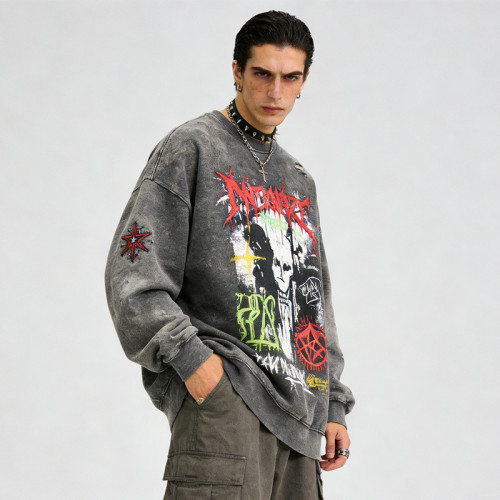 Custom Punk Washed Distressed Digital Print T-shirt | Custom Streetwear | Punk Streetwear | New Design