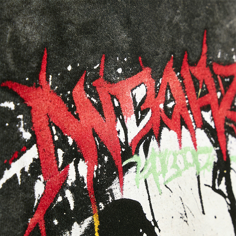 Custom Punk Washed Distressed Digital Print T-shirt