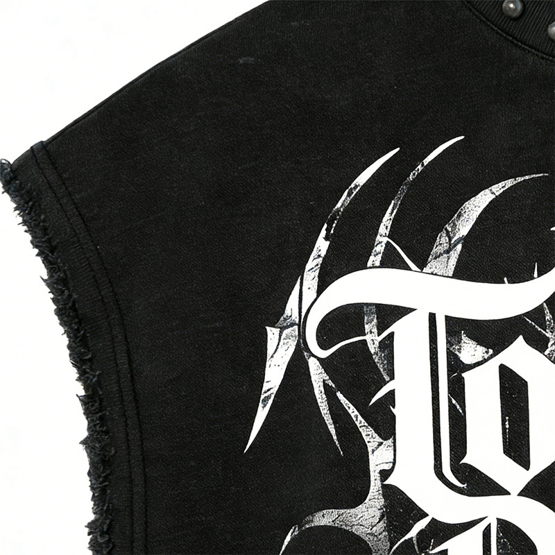 Custom Punk Delic Studded Patch Sleeveless T-shirt