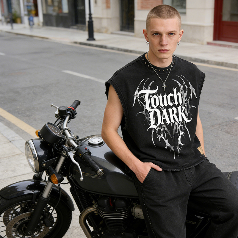 Custom Punk Delic Studded Patch Sleeveless T-shirt