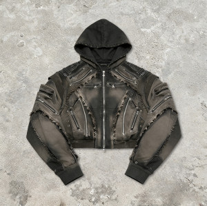 Custom Punk Delic Distressed Multi-zip Jacket | Punk Streetwear | Washed | Custom Streetwear | OEM ODM