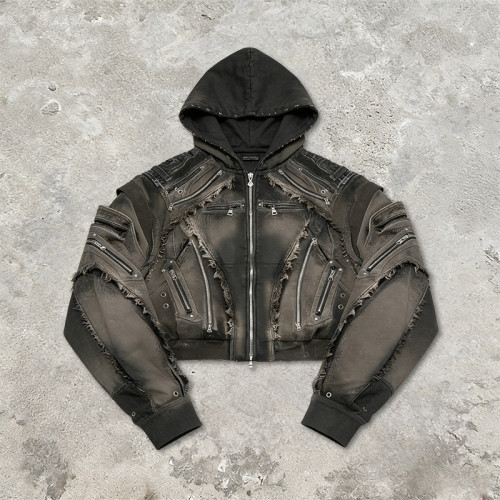 Custom Punk Delic Distressed Multi-zip Jacket | Punk Streetwear | Washed | Custom Streetwear | OEM ODM