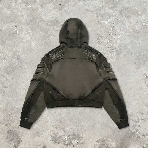 Custom Punk Delic Distressed Multi-zip Jacket | Punk Streetwear | Washed | Custom Streetwear | OEM ODM