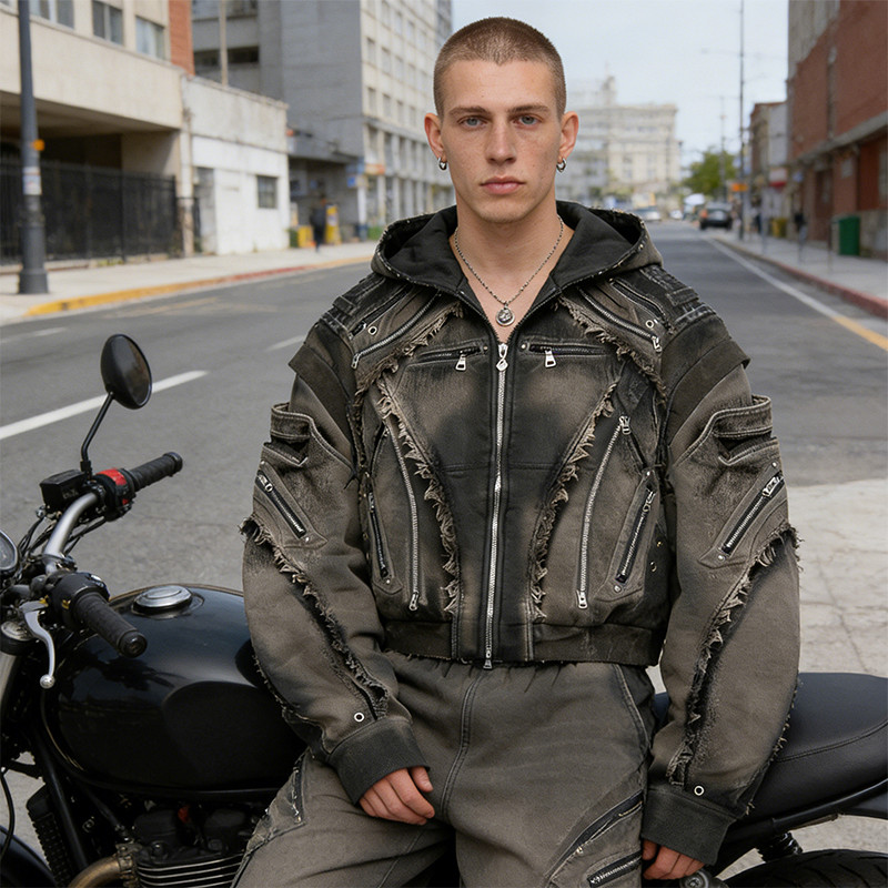 Custom Punk Delic Distressed Multi-zip Jacket