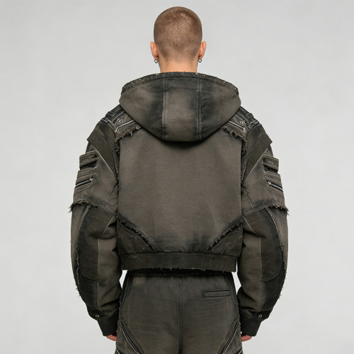 Custom Punk Delic Distressed Multi-zip Jacket | Punk Streetwear | Washed | Custom Streetwear | OEM ODM