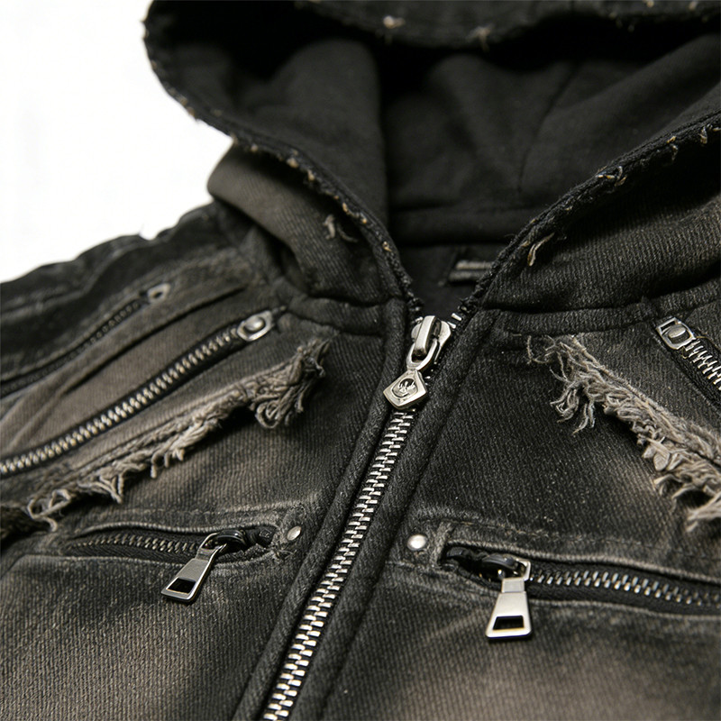 Custom Punk Delic Distressed Multi-zip Jacket