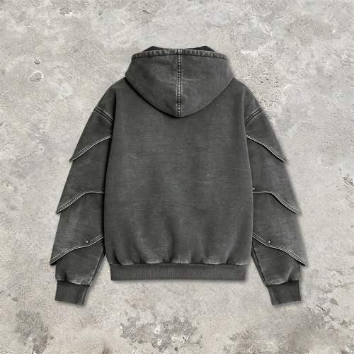 Custom Punk Delic Studded Applique Hoodie | Punk Streetwear | Washed | Custom Streetwear | OEM Factory