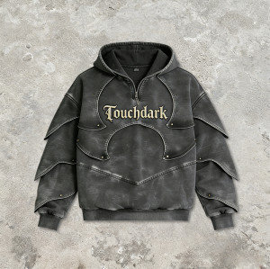 Custom Punk Delic Studded Applique Hoodie | Punk Streetwear | Washed | Custom Streetwear | OEM Factory