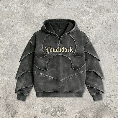 Custom Punk Delic Studded Applique Hoodie | Punk Streetwear | Washed | Custom Streetwear | OEM Factory