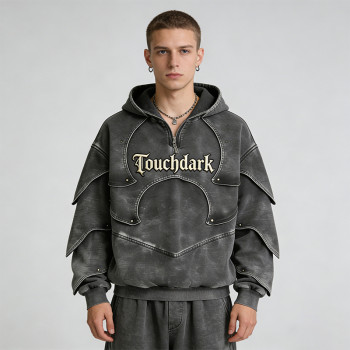 Custom Punk Delic Studded Applique Hoodie | Punk Streetwear | Washed | Custom Streetwear | OEM Factory