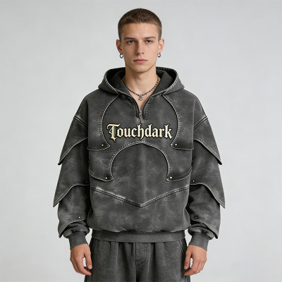 Custom Punk Delic Studded Applique Hoodie | Punk Streetwear | Washed | Custom Streetwear | OEM Factory