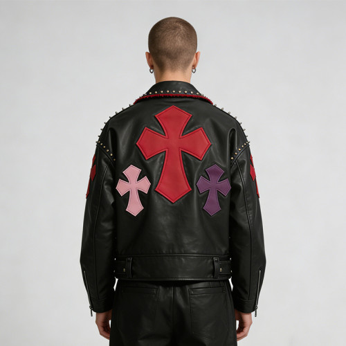 Custom Punk Delic Studded Patch Frayed PU Jacket | Punk Streetwear | 100% PU Leather | Custom Streetwear | OEM ODM