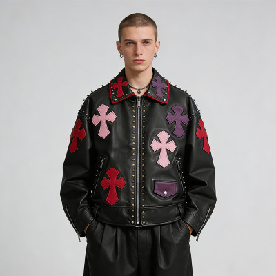 Custom Punk Delic Studded Patch Frayed PU Jacket | Punk Streetwear | 100% PU Leather | Custom Streetwear | OEM ODM